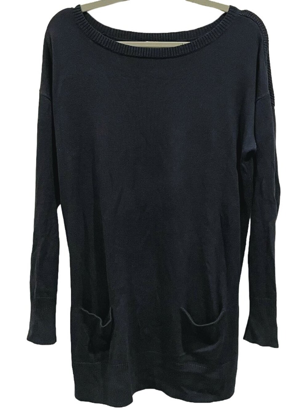Black Scoop Neck Tunic Sweater With Pockets Caslon Size M